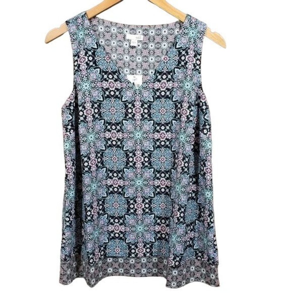 J. Jill NWT‎ layered patterned v-neck sleeveless blouse woman's size extra small